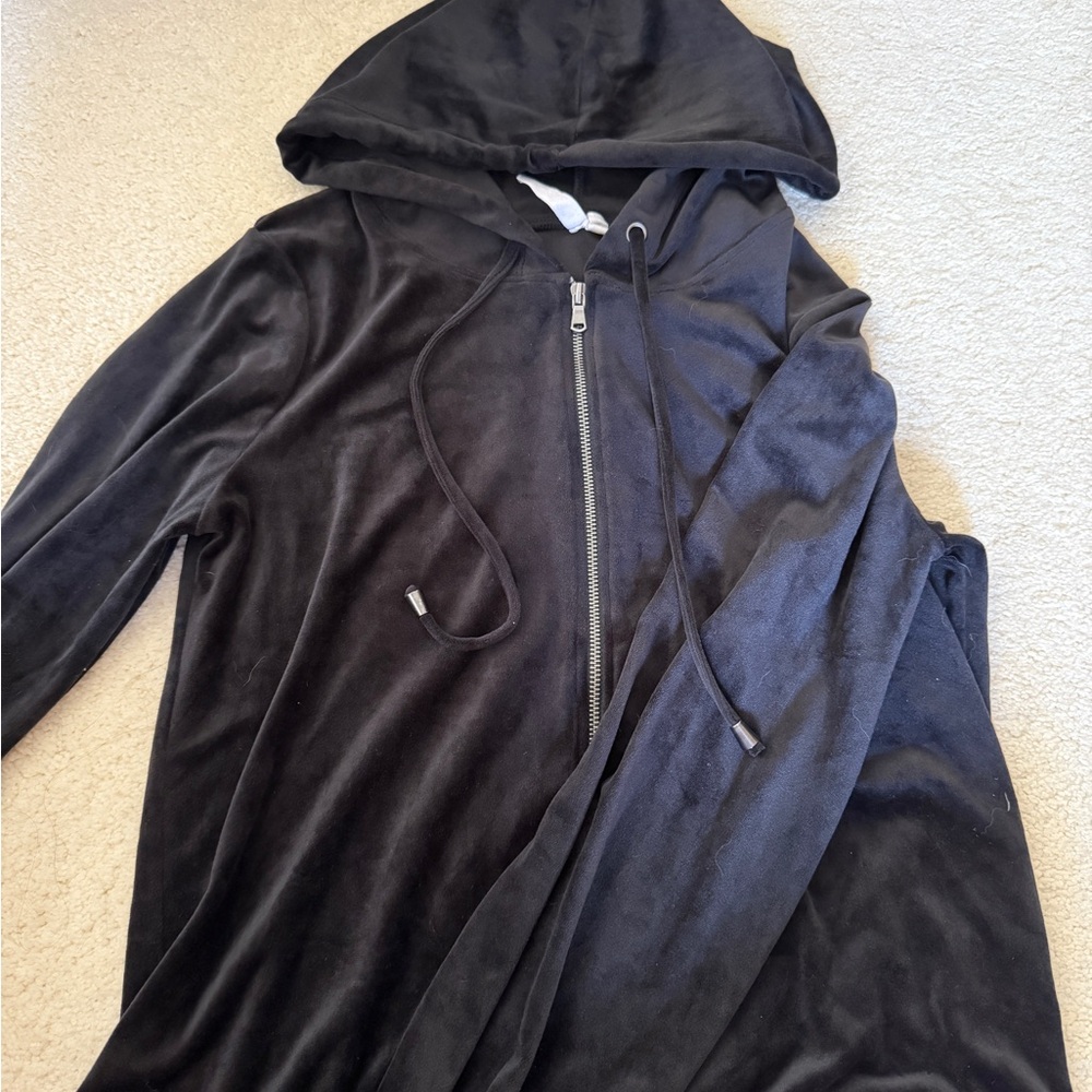 Black Velvet Hooded Zip-Up Jacket